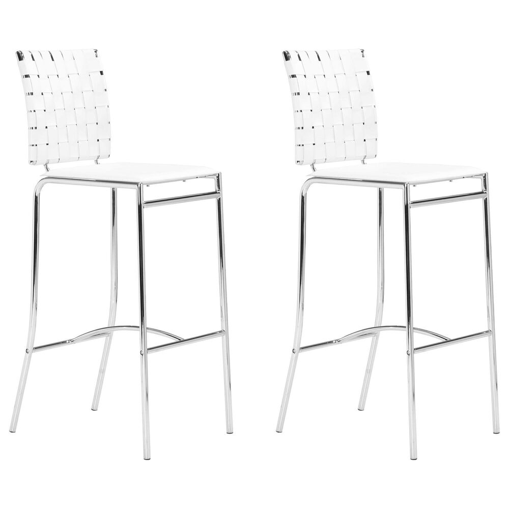 Zuo Modern Criss Cross Bar Stools in White and Silver (Set of 2), , large