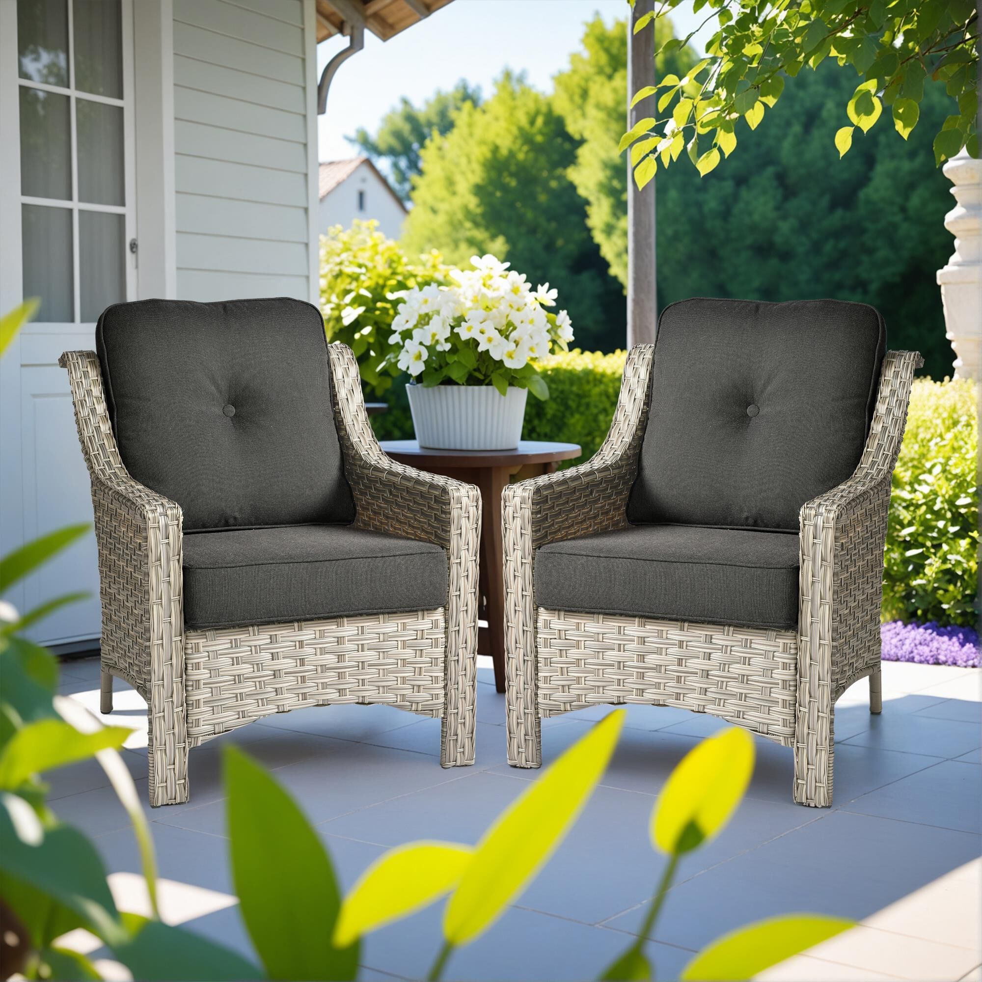 HOMLUX Outdoor Arm Chair in Black (Set of 2)