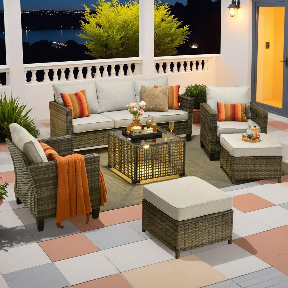 HOMLUX 6-Piece Outdoor Sofa Set in Grey, , large