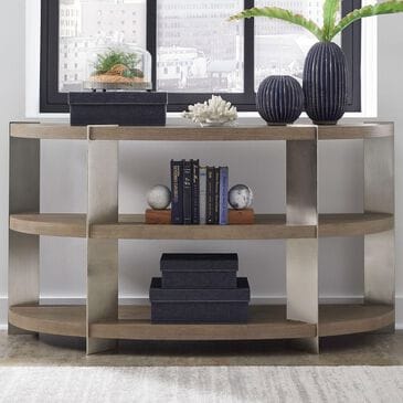 Belle Furnishings Harlow Demilune Sofa Table in Sandstone and Satin Nickel, , large