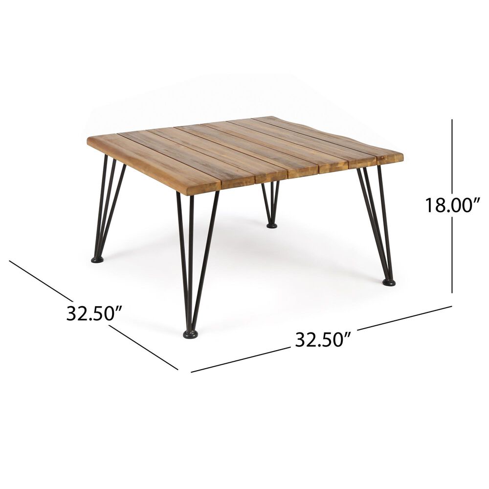 Hearth and Haven Zion Outdoor Square Coffee Table with Metal Hairpin Legs in Teak, , large