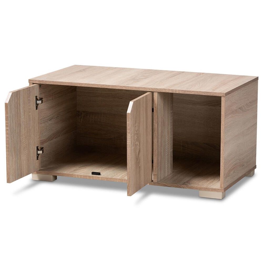 Baxton Studio Jasper 2-Door Litter Box Cover House in Oak, , large