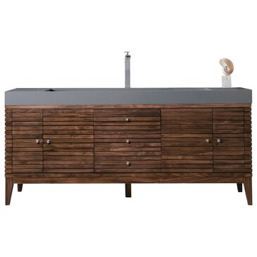 James Martin Linear 72" Single Bathroom Vanity in Mid Century Walnut with 10 cm Dark Gray Solid Surface Top and Rectangular Sink, , large