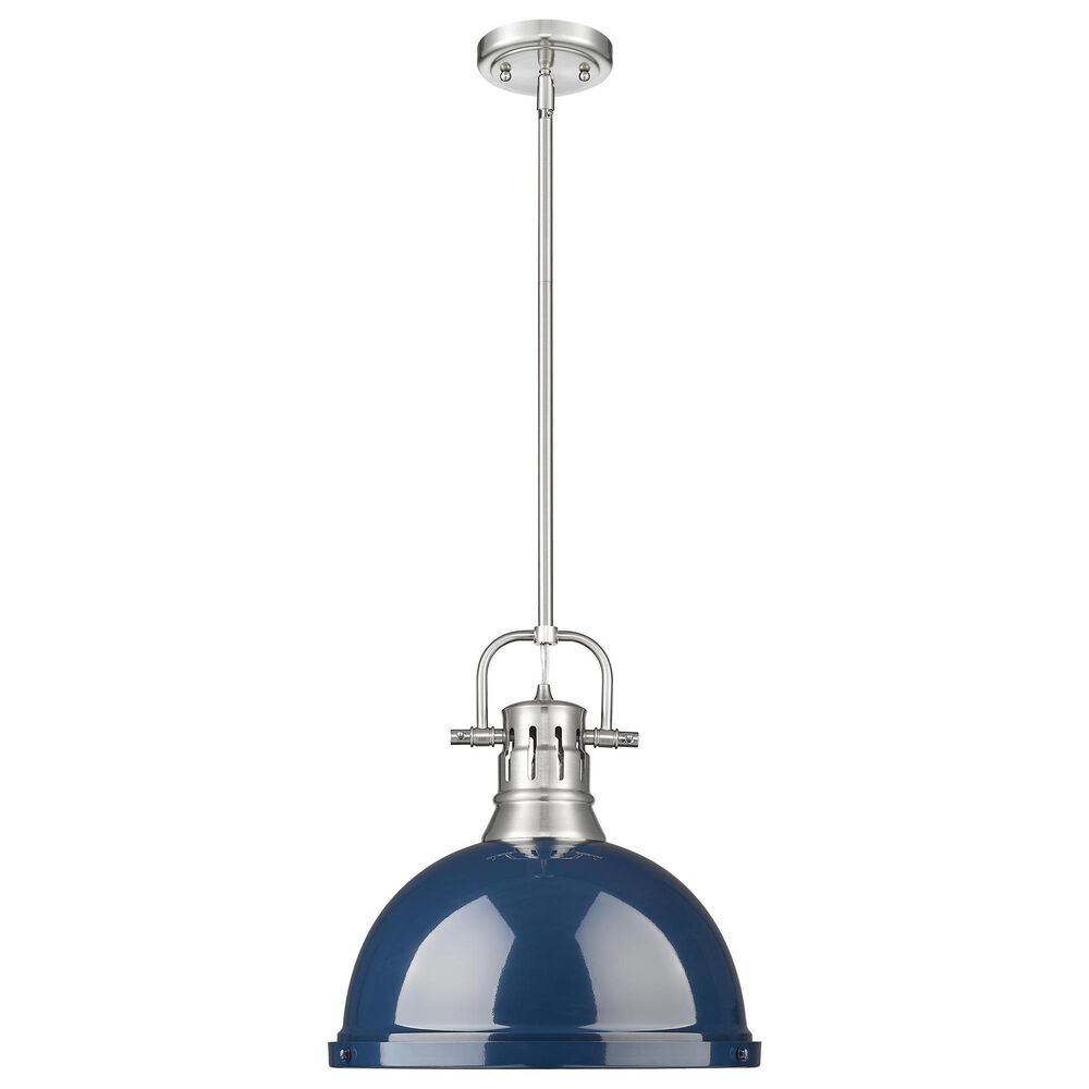 Golden Lighting Duncan 1-Light Pendant with Rod and Matte Navy Shade in Pewter, , large