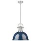 Golden Lighting Duncan 1-Light Pendant with Rod and Matte Navy Shade in Pewter, , large