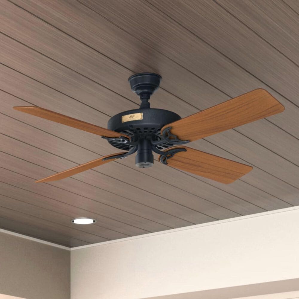 Hunter Original 52&quot; Outdoor Ceiling Fan with Teak Blades in Matte Black, , large