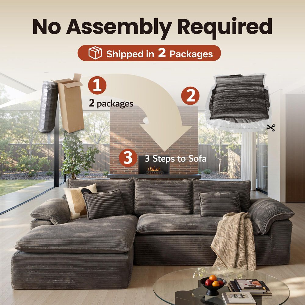 HOMLUX 112" Modern Sectional Sofa with Curved Armrests in Gray, , large