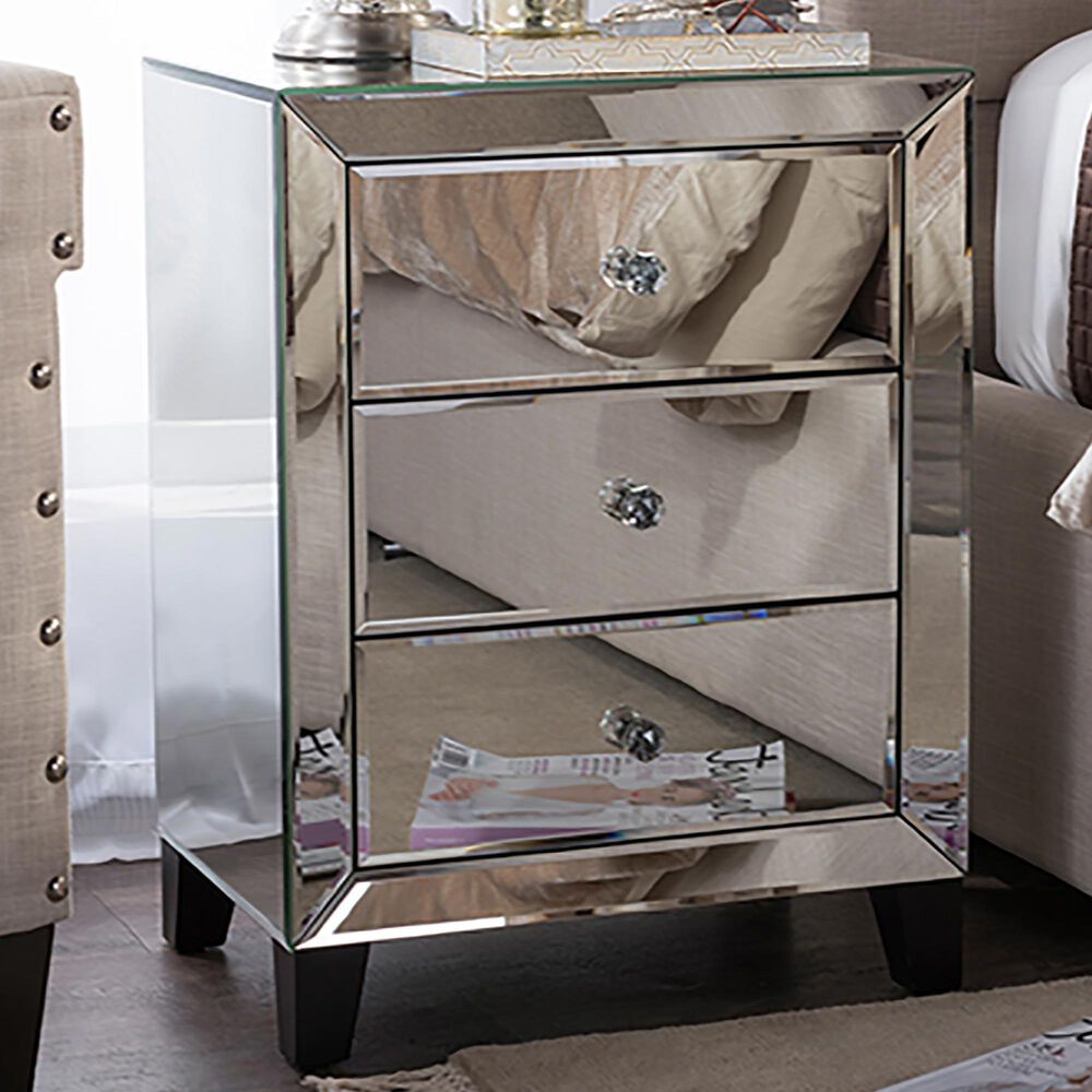 Baxton Studio Chevron Mirrored 3-Drawer End Table in Silver, , large