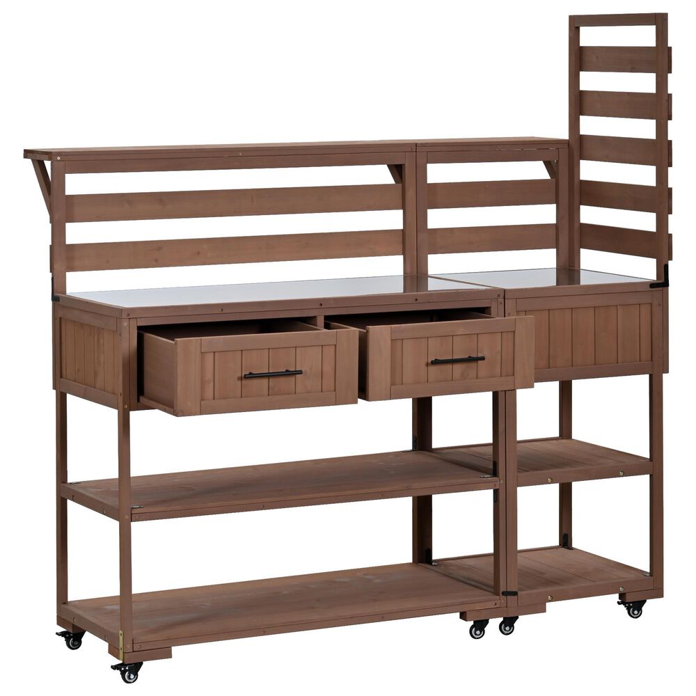 HOMLUX 62.3"" Outdoor Kitchen Island in Brown, , large
