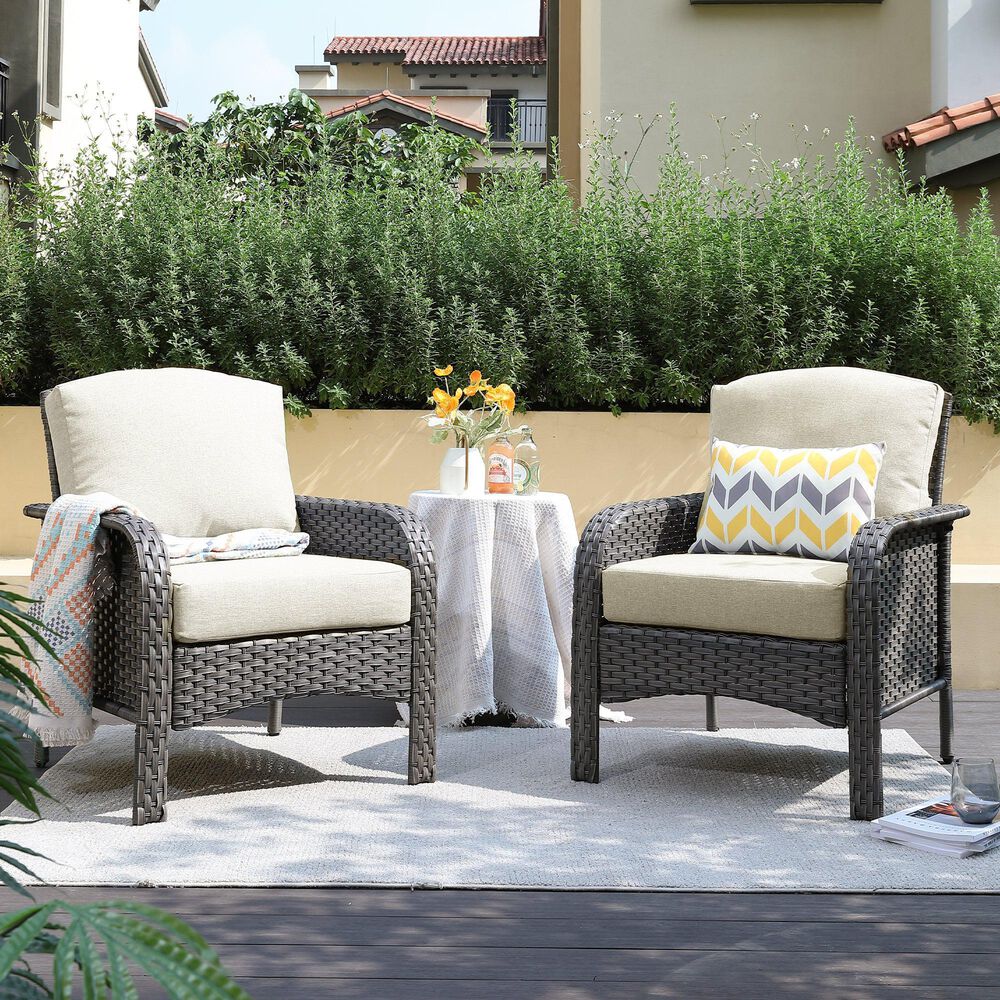 HOMLUX 27" Patio Single Chair in Beige (Set of 2), , large