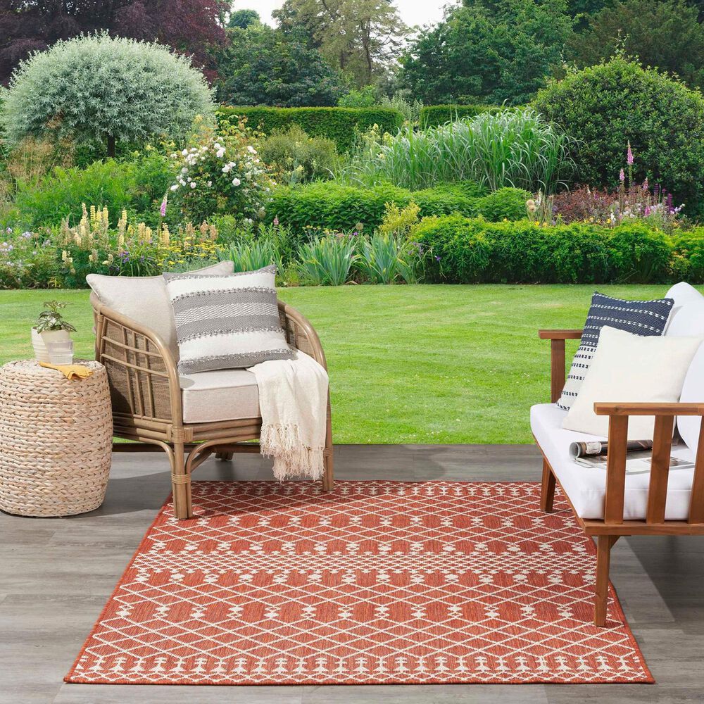 Nourison Positano Southwestern Terracotta 4&#39; x 6&#39; Indoor/Outdoor Area Rug, , large