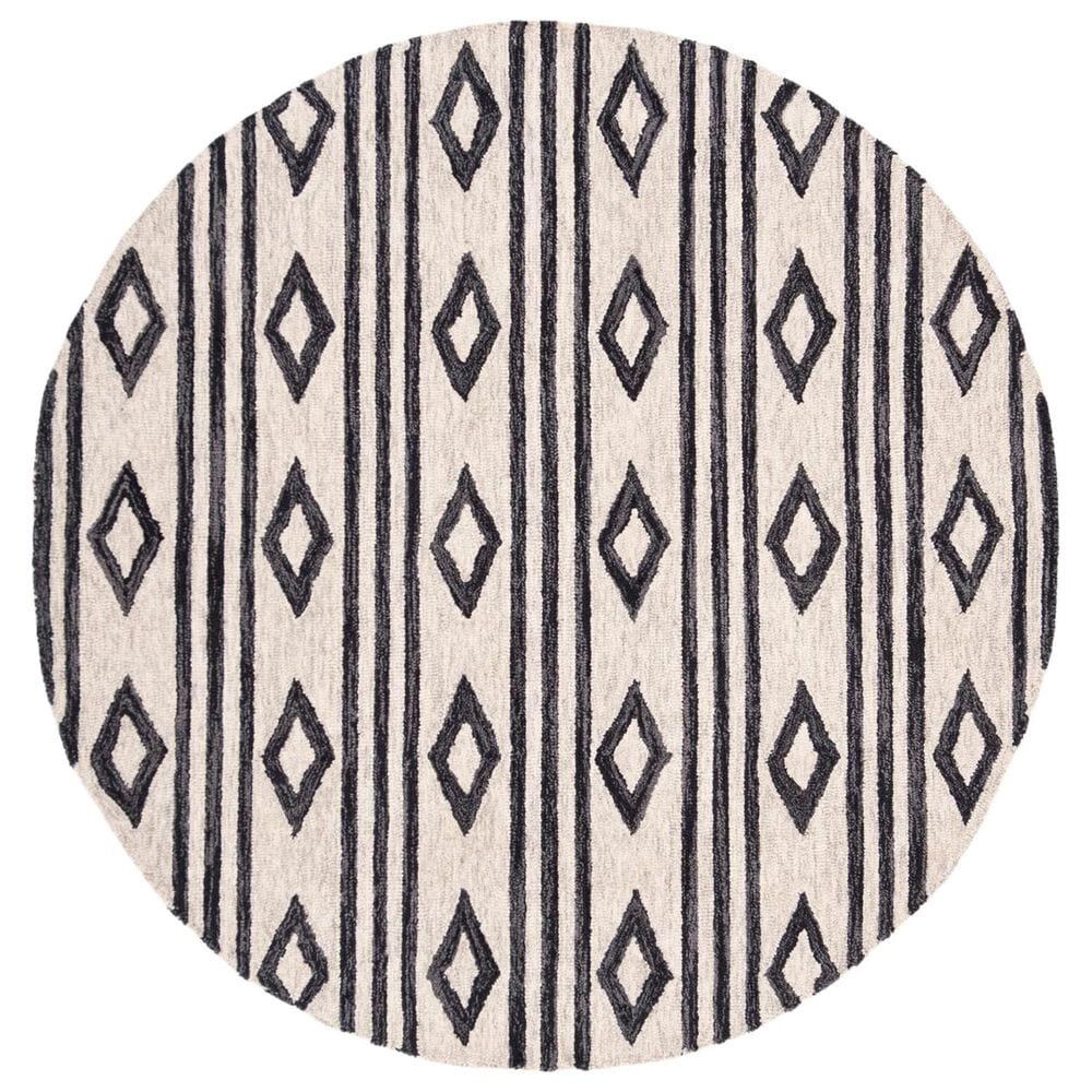 Safavieh Micro-Loop 5" Round Ivory and Charcoal Area Rug, , large