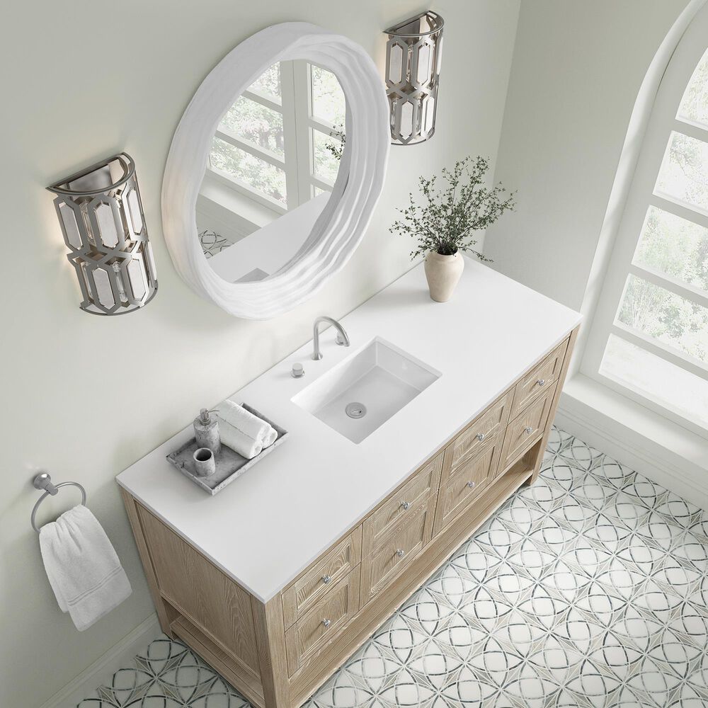 James Martin Vanities Breckenridge 60&quot; Single Bathroom Vanity in Whitewashed Oak with 3 cm White Zeus Quartz Top and Rectangular Sink, , large