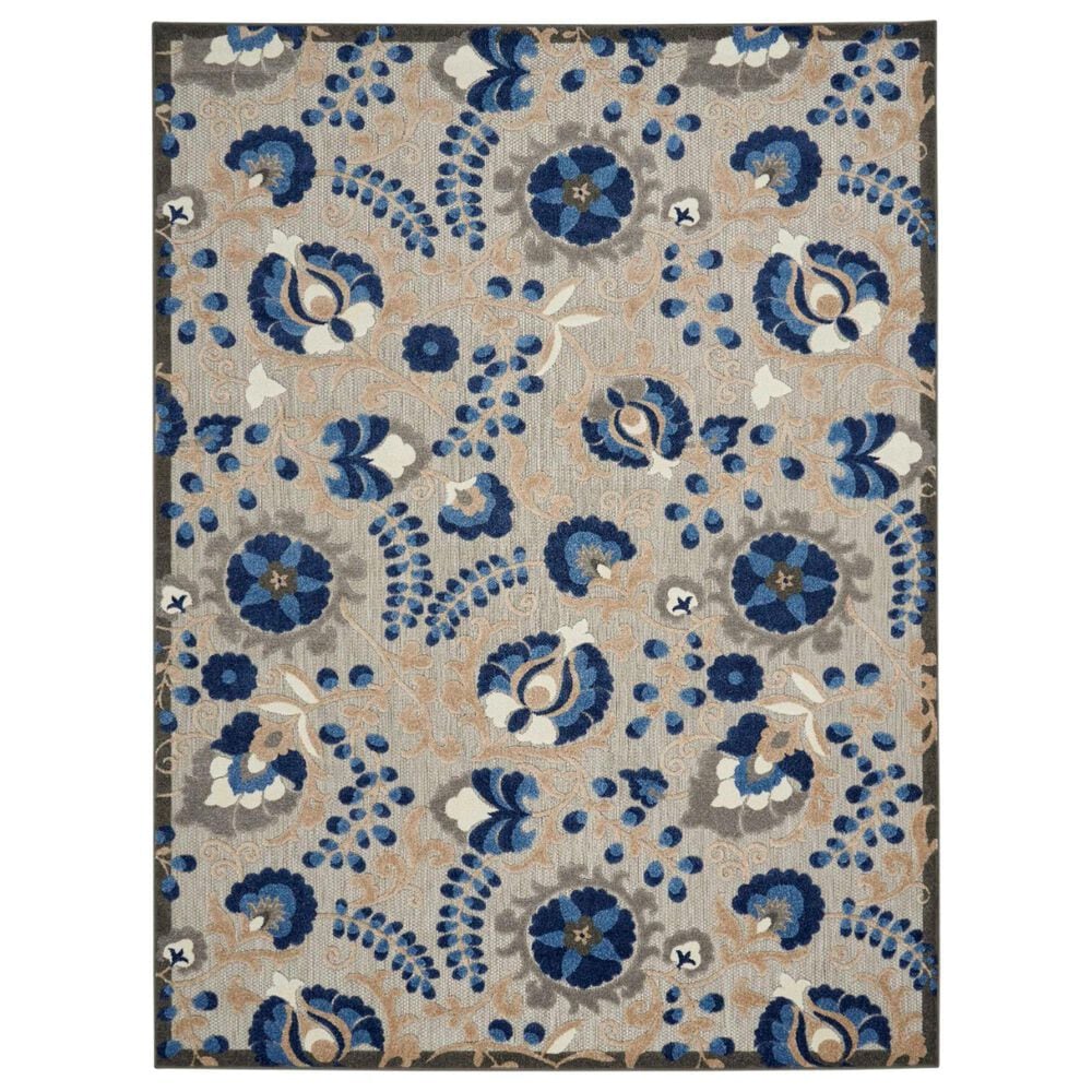 Nourison Aloha 9"6" x 13" Natural and Blue Indoor/Outdoor Area Rug, , large