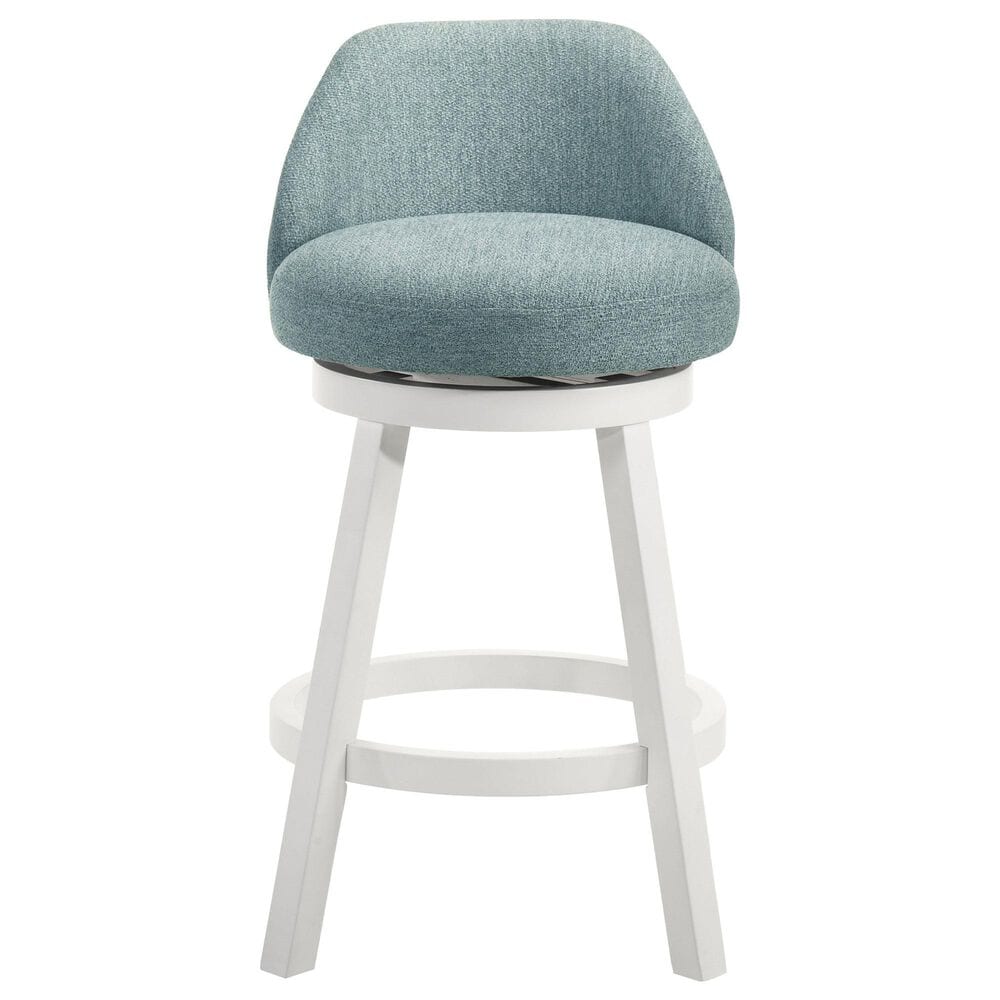 Armen Living Erika Swivel Counter Height Stool with Light Blue Upholstery in White, , large