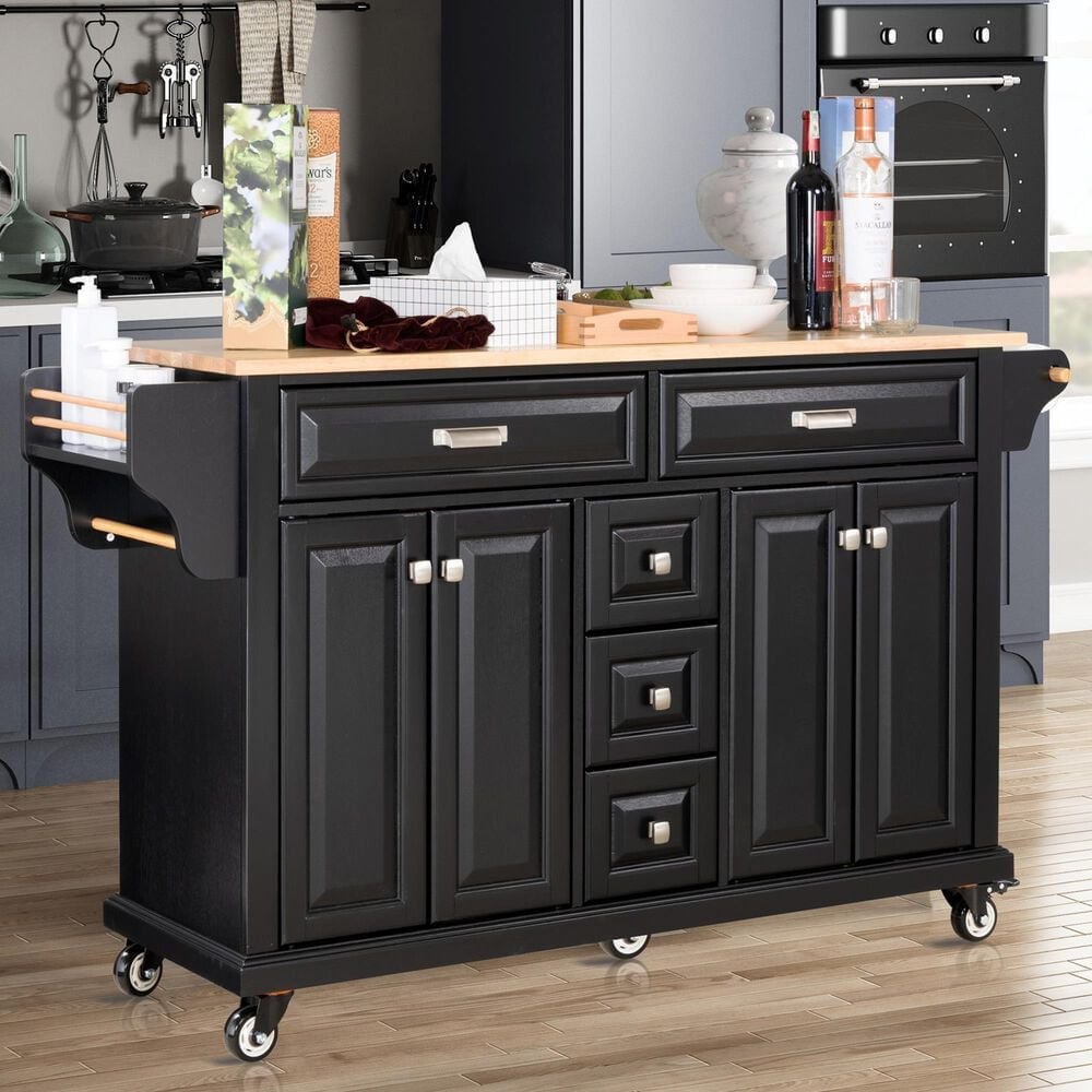HOMLUX Kitchen Island Cart with Storage Cabinet in Black, , large