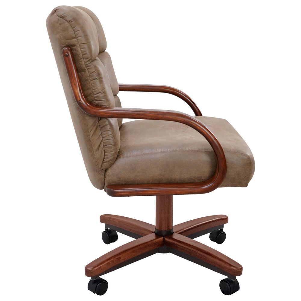 Northrow Traditional Caster Dining Chair in Walnut Finish and Palance Silk Brown Upholstery, , large