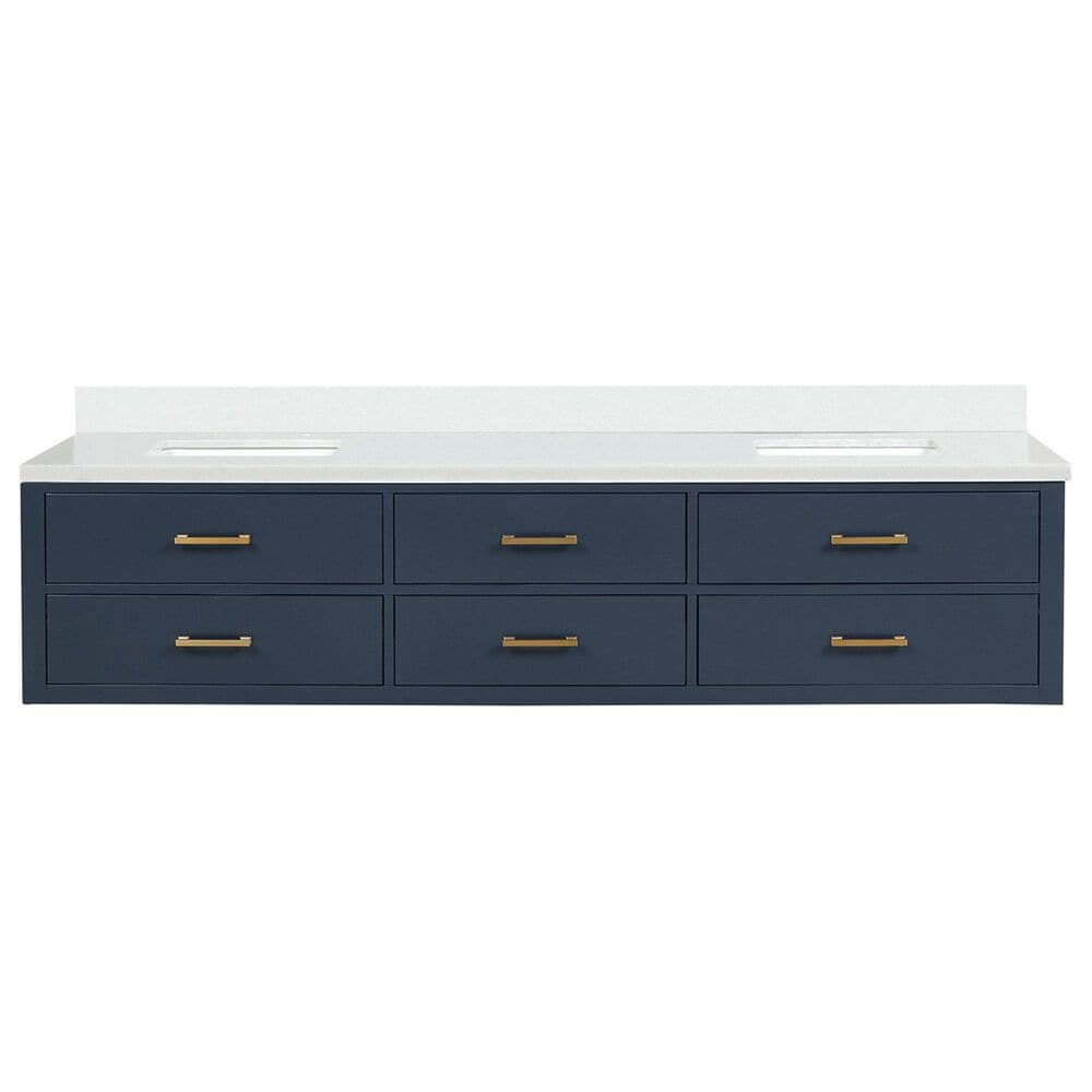 Lexora Home Castor 84&quot; Double Bathroom Vanity in Blue with 2 cm White Quartz Top and Rectangular Sinks, , large