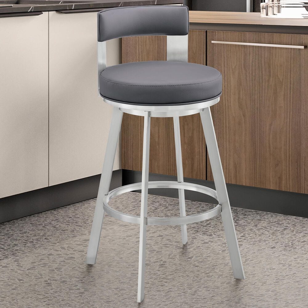 Blue River Flynn 30&quot; Swivel Bar Stool in Silver, , large