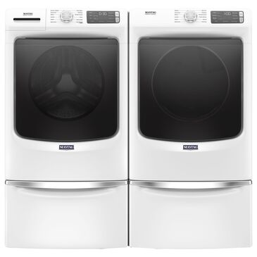 Maytag 4.8 Cu. Ft. Front Load Washer and 7.3 Cu. Ft. Gas Dryer Laundry Pair with Pedestal in White, , large