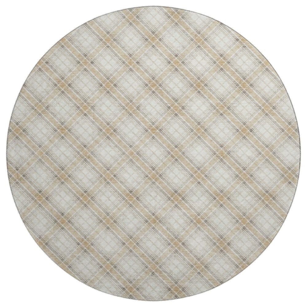 Dalyn Rug Company Soft Essentials Plaid Ivory 8" Round Indoor/Outdoor Area Rug, , large