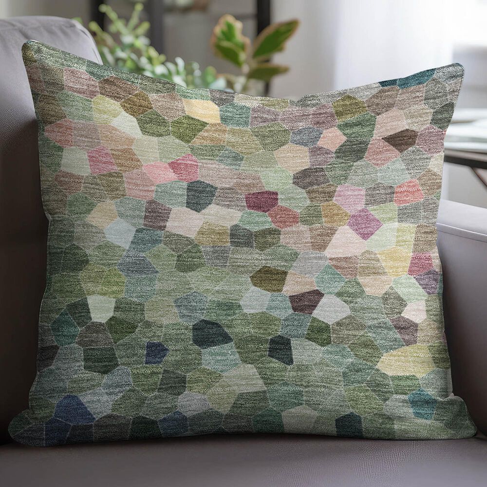 Dalyn Rug Company Kaleidoscope 22" Square Throw Pillow in Cactus, Olive, Plum, Pink, Teal, Purple and Brown, , large