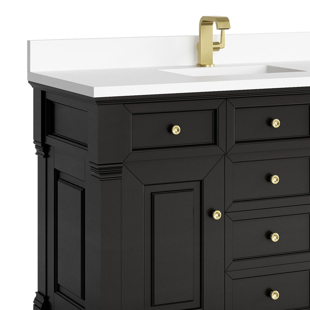 James Martin Vanities Brookfield 48" Single Bathroom Vanity in Black Onyx with Single Hole 3 cm White Zeus Quartz Top and Rectangular Sink, , large