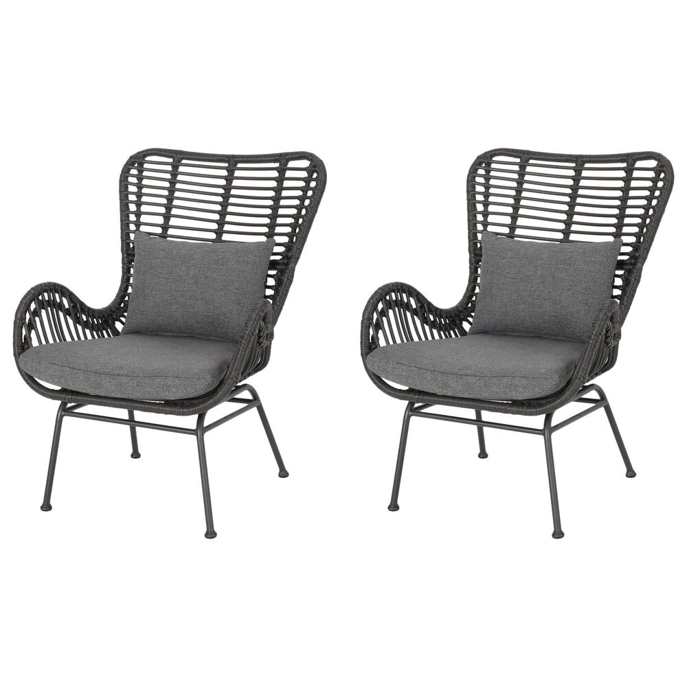 Hearth and Haven Tapscott Patio Club Chair with Dark Gray Cushion in Grey (Set of 2), , large