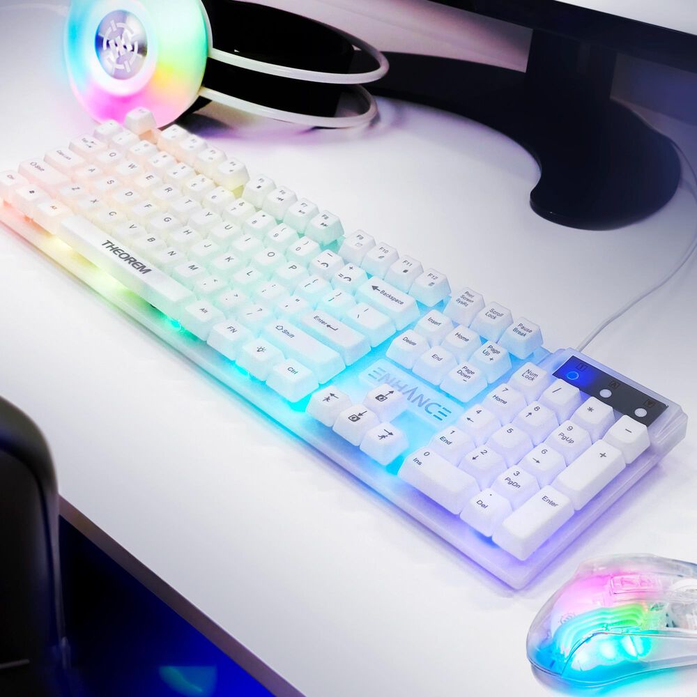 Enhance Theorem 3 Mechanical-Feel Gaming Keyboard in White and Clear, , large