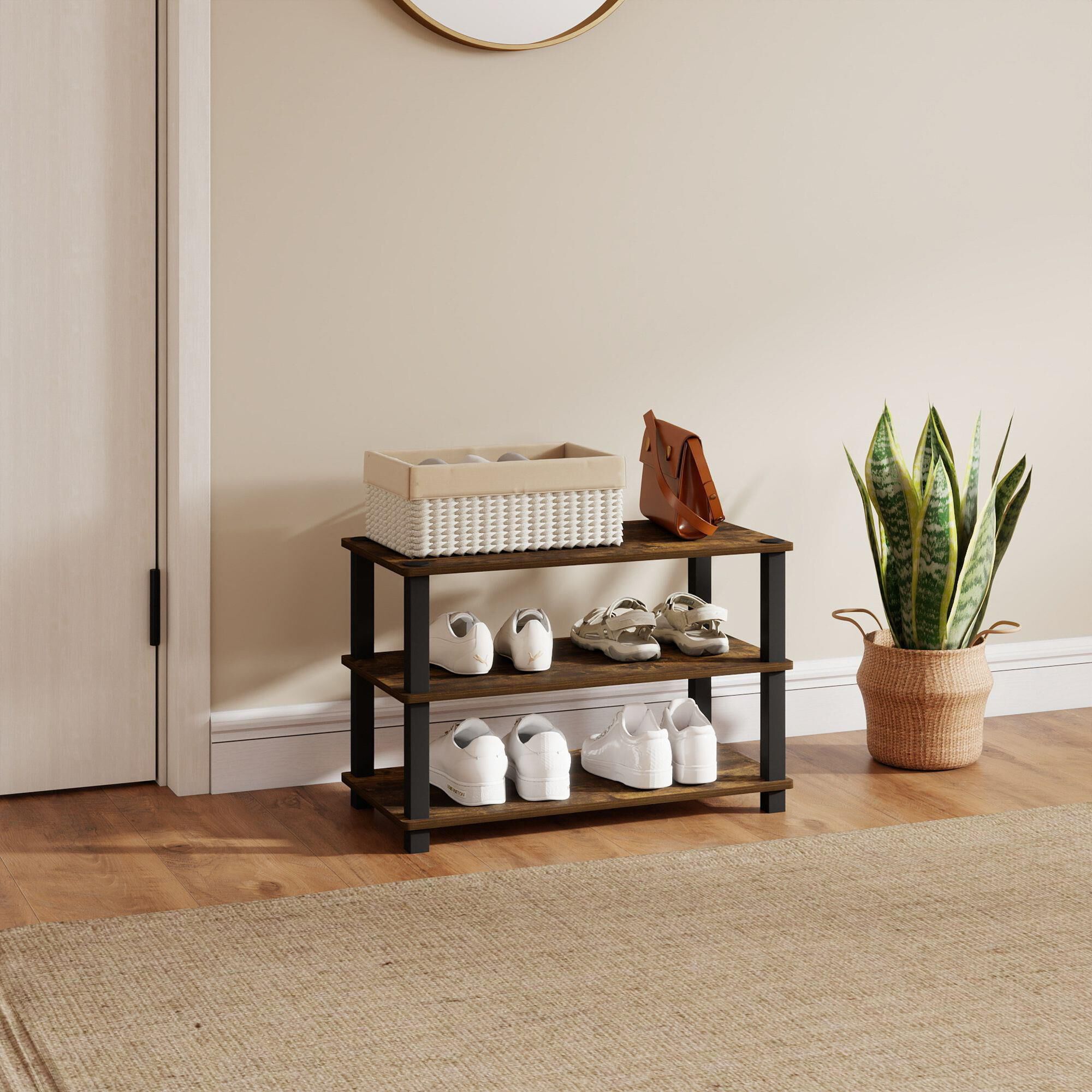 HOMLUX 3-Tier Shoe Rack in Amber Pine and Black