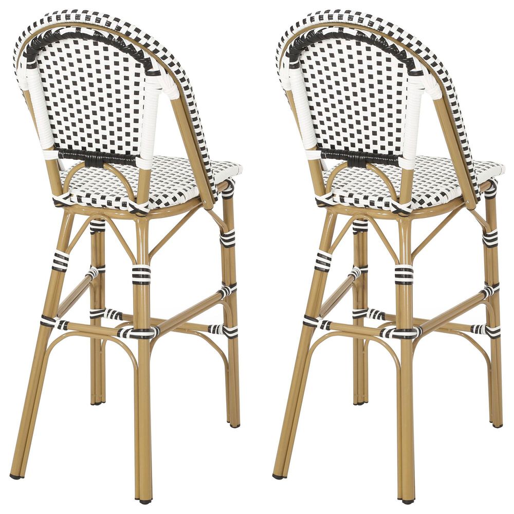 Hearth and Haven Outdoor Wicker French Barstool with Brown Aluminum Frame in White (Set of 2), , large