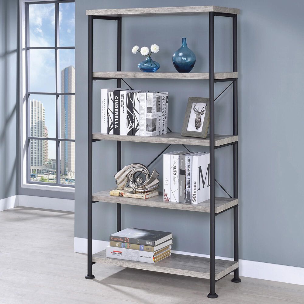 Pacific Landing Analiese 4-Shelf Bookcase in Grey Driftwood and Black, , large