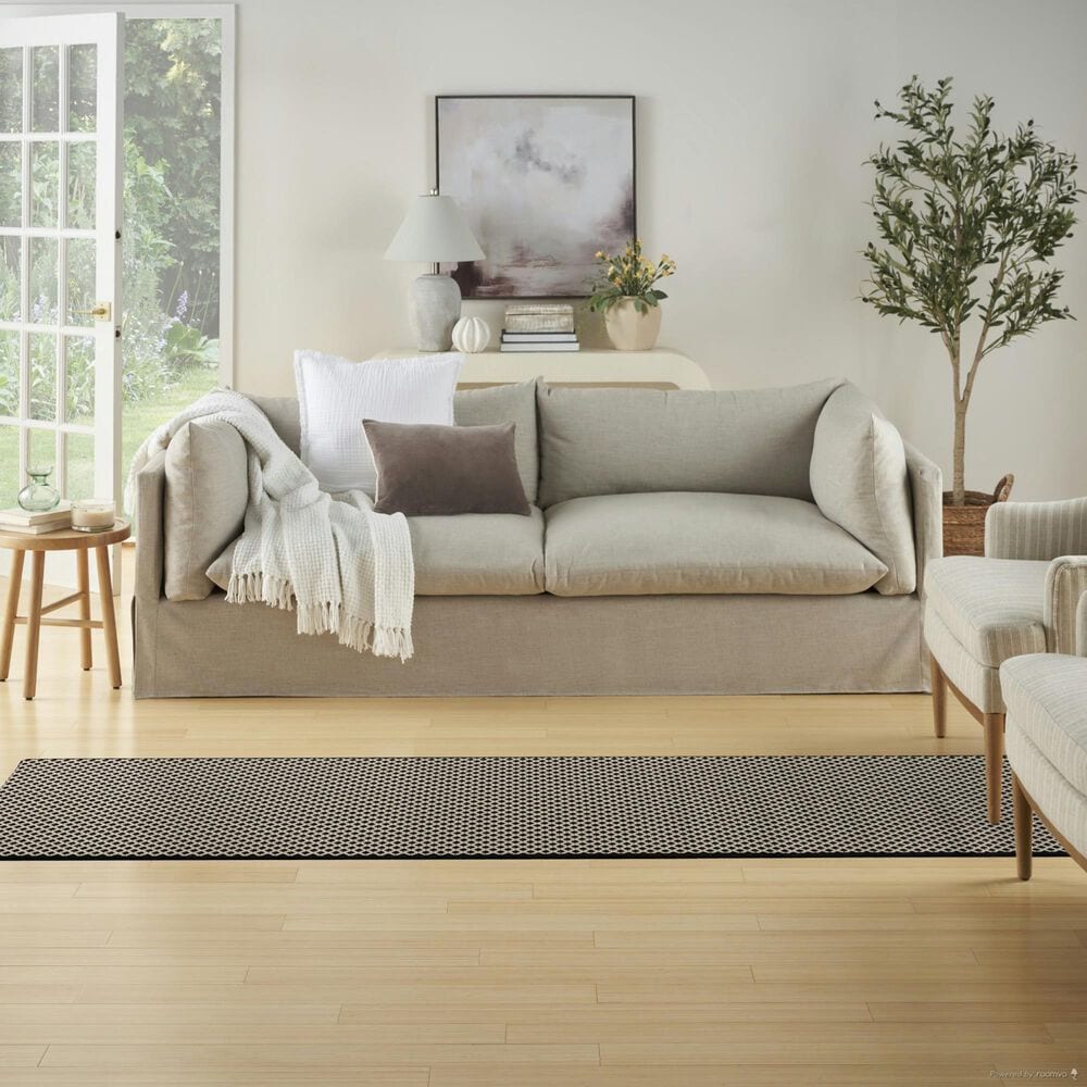 Nourison Courtyard Black and White 2&#39;2&quot; x 8&#39; Indoor/Outdoor Runner, , large