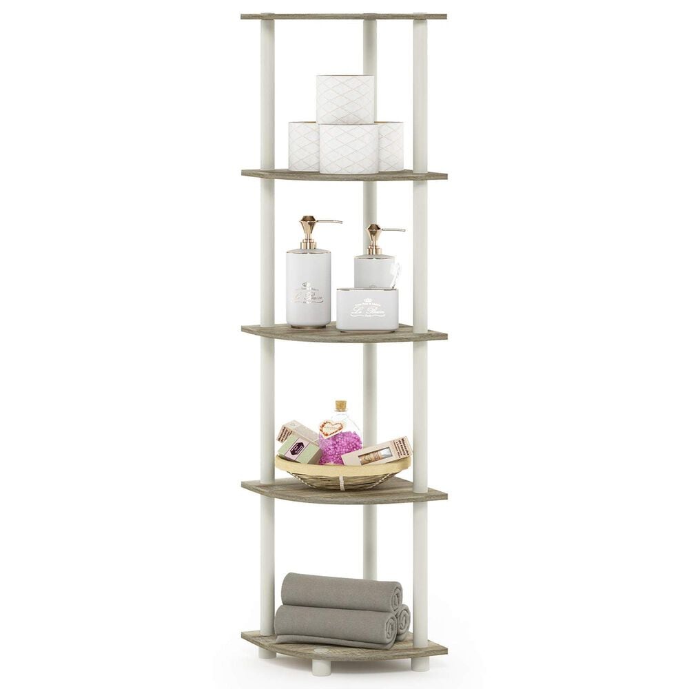HOMLUX 5-Tier Modern Tall Corner Open Bookshelf in Sonoma Oak and White, , large