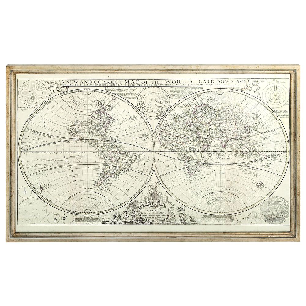 Maple and Jade 48&quot; x 31&quot; World Map Wall Art with Gold Frame in Beige, Black and Gray, , large