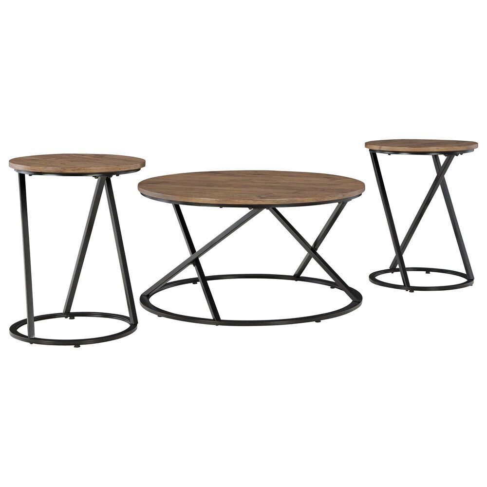 Ashley Cassbryn 3-Piece Occasional Table Set in Brown and Sleek Black, , large