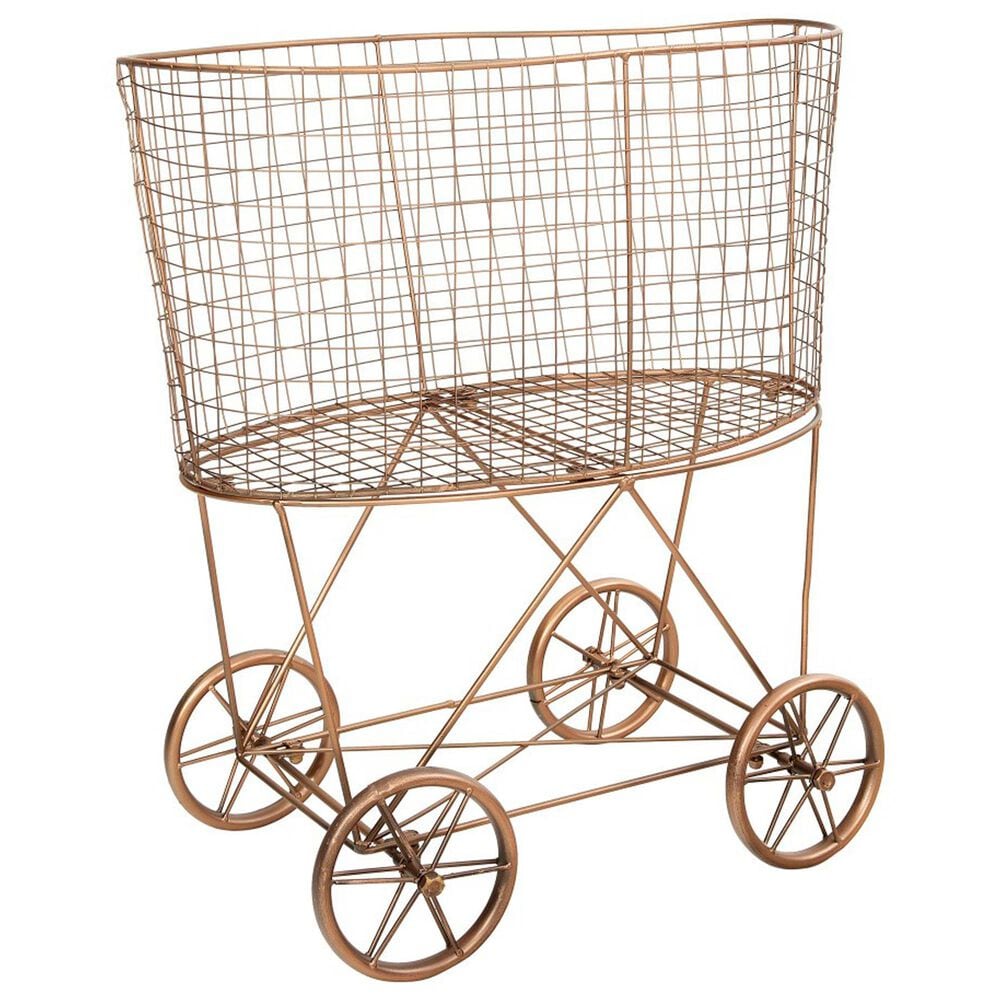 Creative Coop Metal Rolling Laundry Cart with Rack in Copper, , large