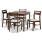 Baxton Studio Lovy 5-Piece Square Dining Set with Beige Fabric in Dark Walnut, , large