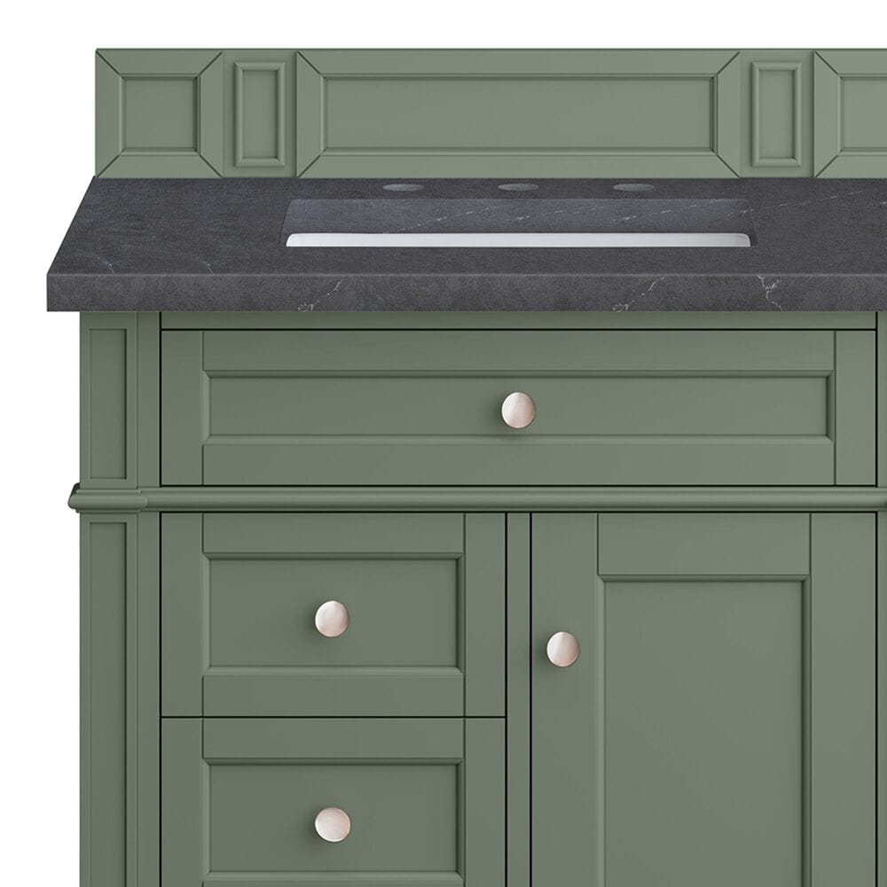 James Martin Vanities Brittany 30&quot; Single Bathroom Vanity in Smokey Celadon with 3 cm Charcoal Soapstone Quartz Top and Rectangular Sink, , large