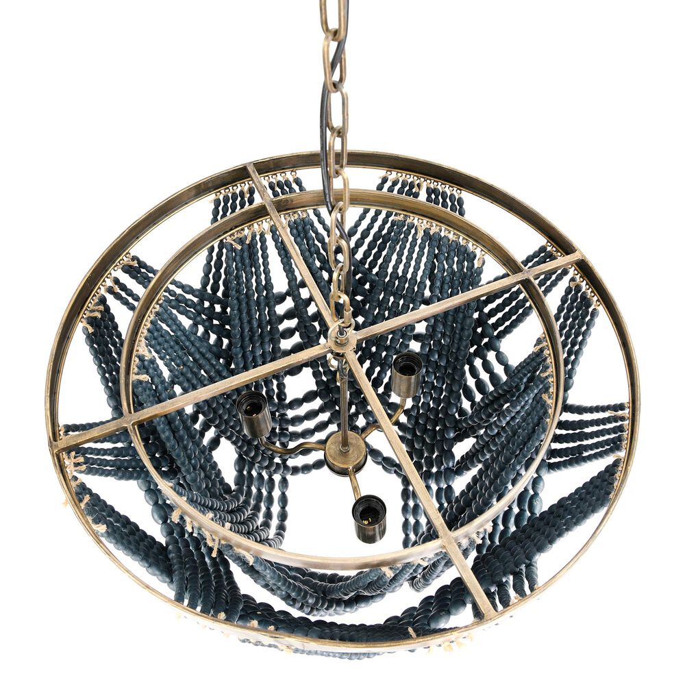 Creative Coop Laurel Draped Wood Bead Chandelier with Brushed Gold and Blue Shade, , large
