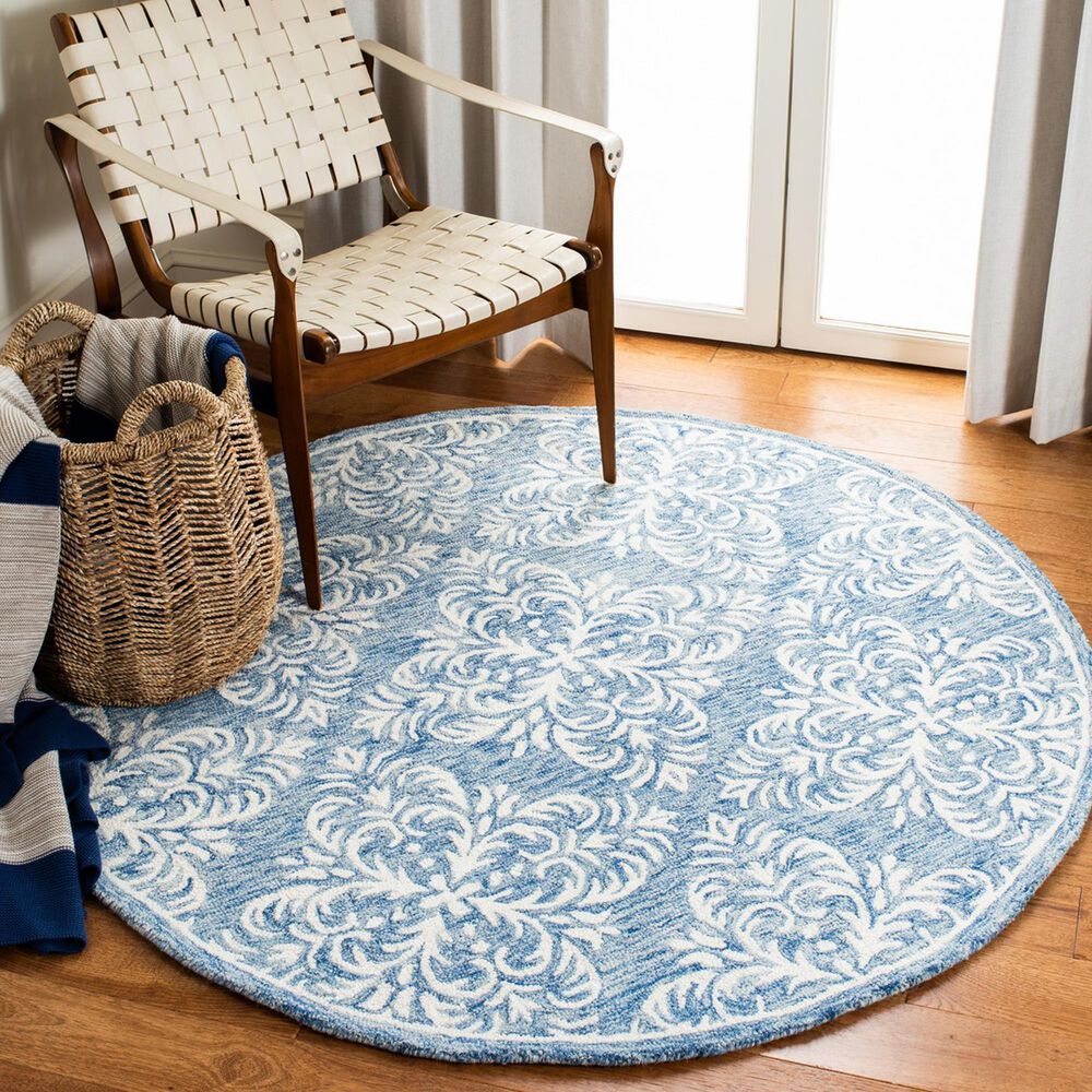 Safavieh Micro-Loop MLP515M 5&#39; Round Blue and Ivory Area Rug, , large