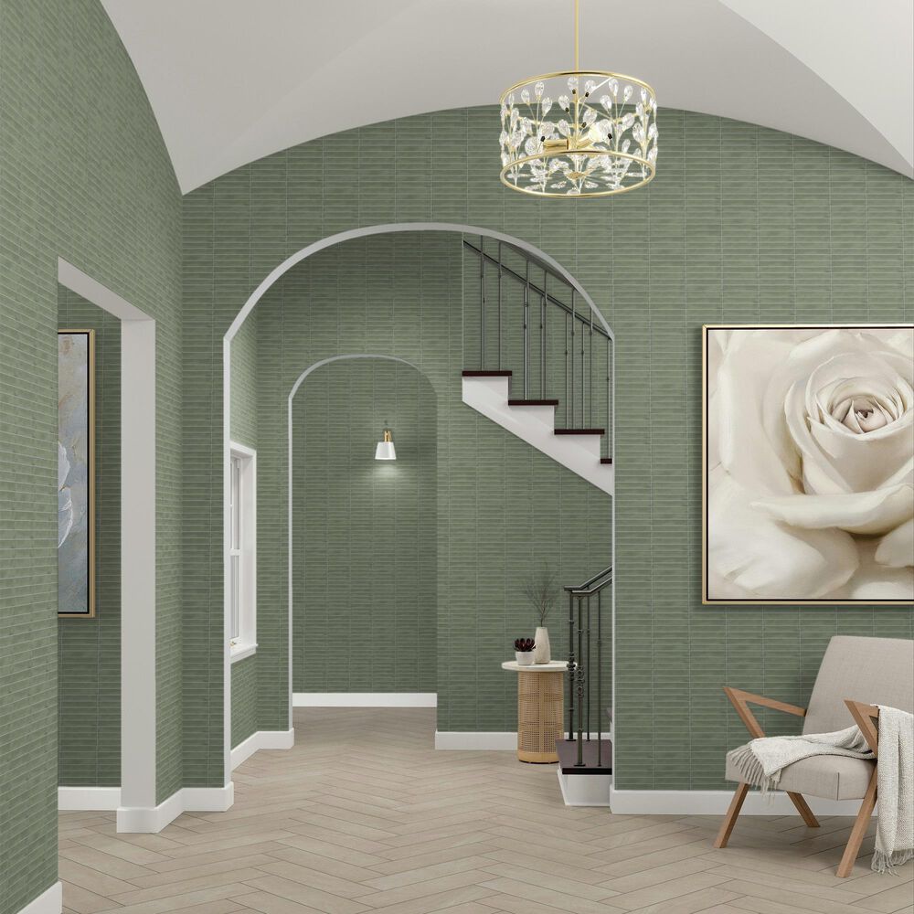 Dal-Tile Artcrafted Aloe 1&quot; x 6&quot; Straight Joint on 11.5&quot; x 9.75&quot; Glazed Ceramic Mosaic Sheet, , large