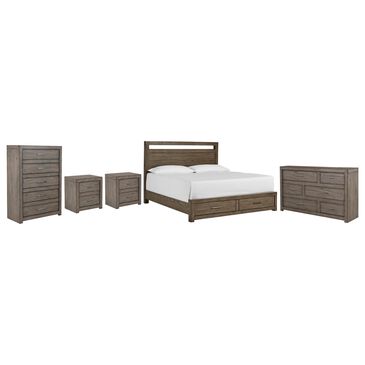 Riva Ridge Modern Loft California King Storage Panel Bed with Dresser Chest and 2 Nightstands in Greystone, , large