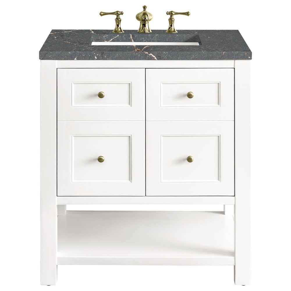 James Martin Vanities Breckenridge 30&quot; Single Bathroom Vanity in Bright White with 3 cm Parisien Bleu Quartz Top and Rectangular Sink, , large