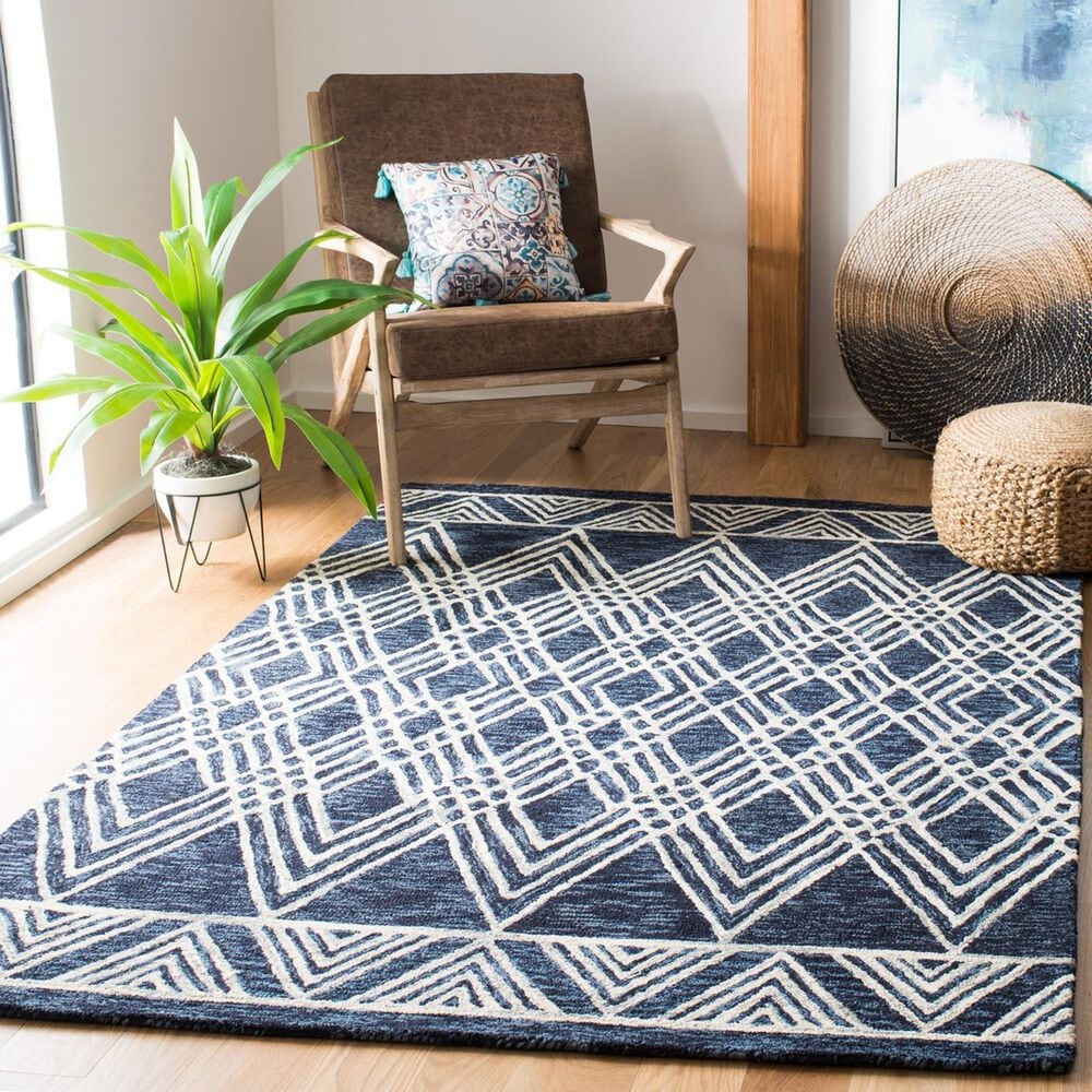 Safavieh Micro-Loop MLP155N 5&#39; x 8&#39; Navy and Ivory Area Rug, , large