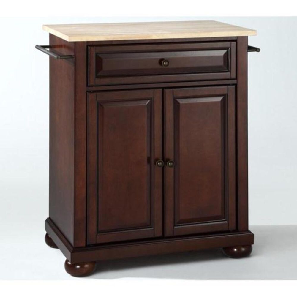 Crosley Furniture Alexandria Natural Wood Top Portable Kitchen Island in Vintage Mahogany, , large