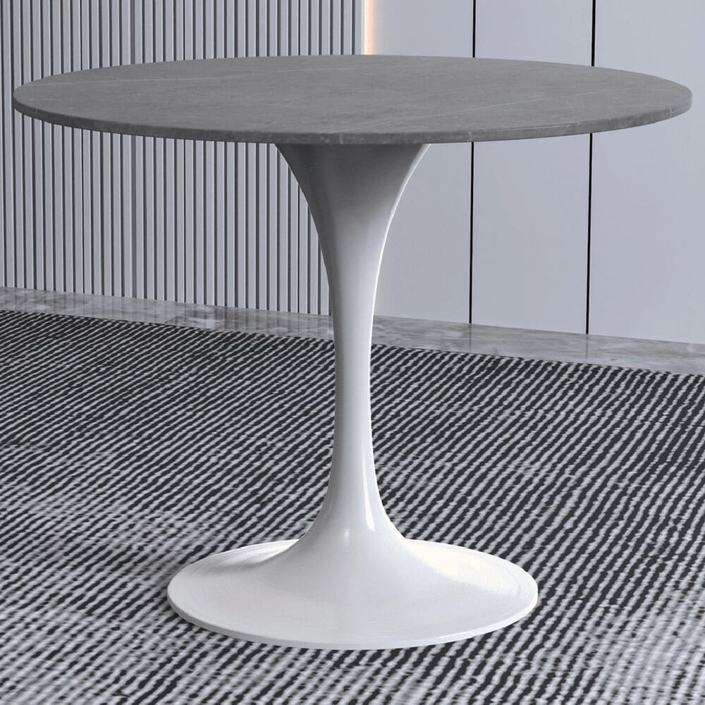Leisuremod LeisureMod Verve Collection 36 Round Dining Table, White Base with Sintered Stone Grey Top, , large