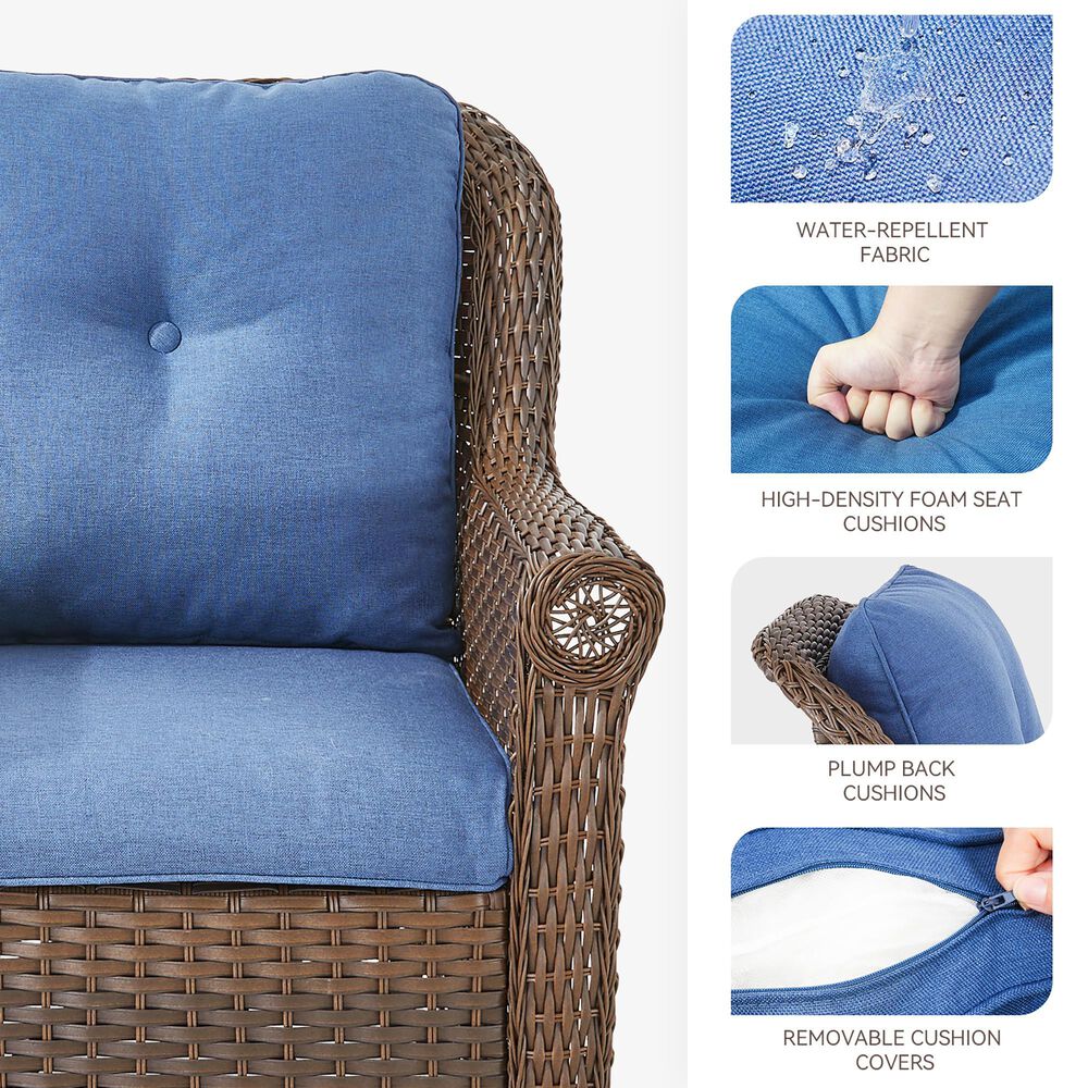 Sunwell Garden 36" Patio Stationary Chair with Wicker Armrest in Navy (Set of 2), , large