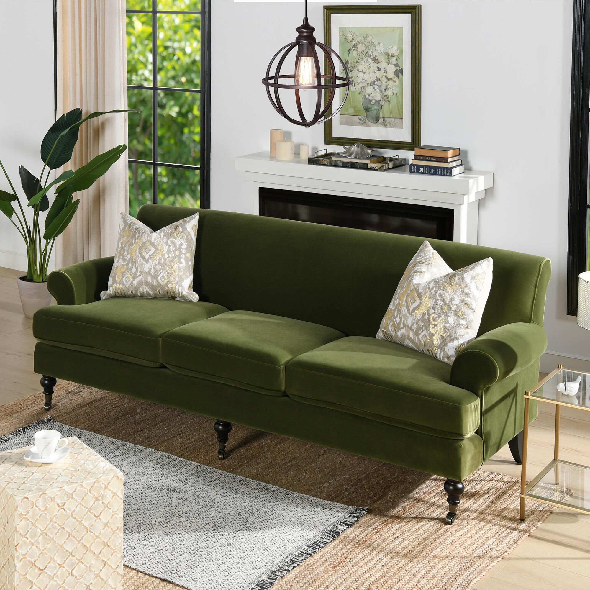 Jennifer Taylor Home Alana Lawson Sofa in Olive Green Velvet NFM