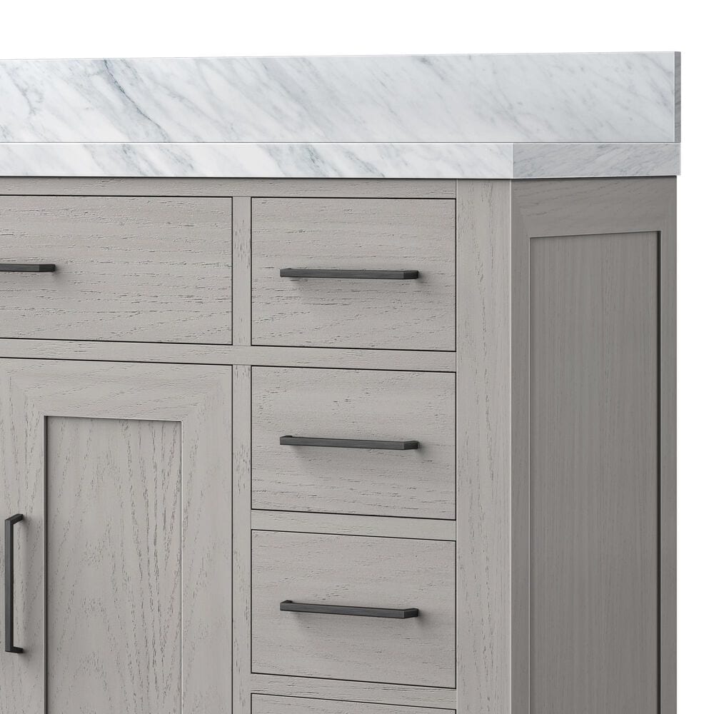 Lexora Home Abbey 48&quot; Single Bathroom Vanity in White Oak with 2 cm White Carrara Marble Top and Rectangular Sink, , large